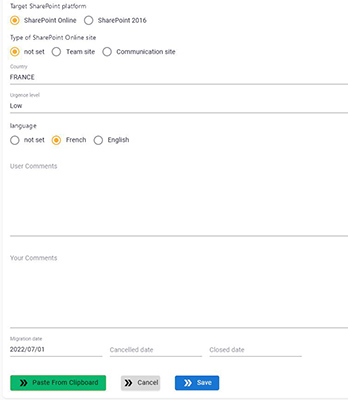 Migration workflow screen