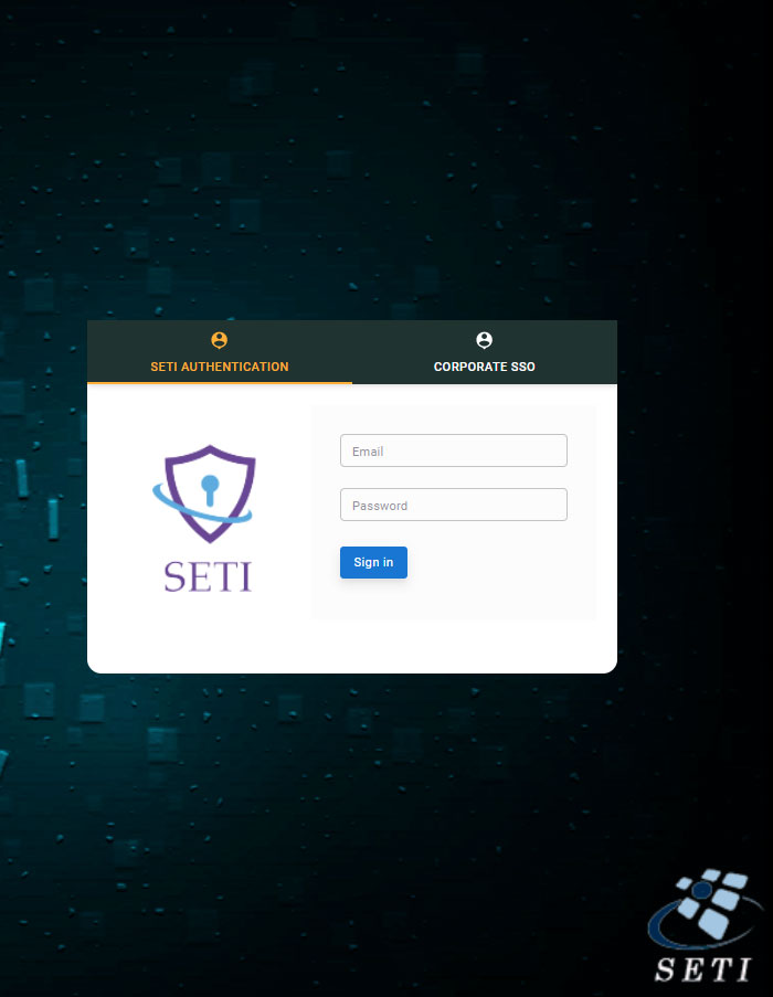Seti Tools login interface